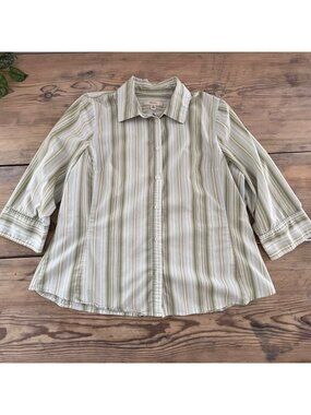 Merona Button Up Blouse Womens 16W Green Stripe Y2K 90s
